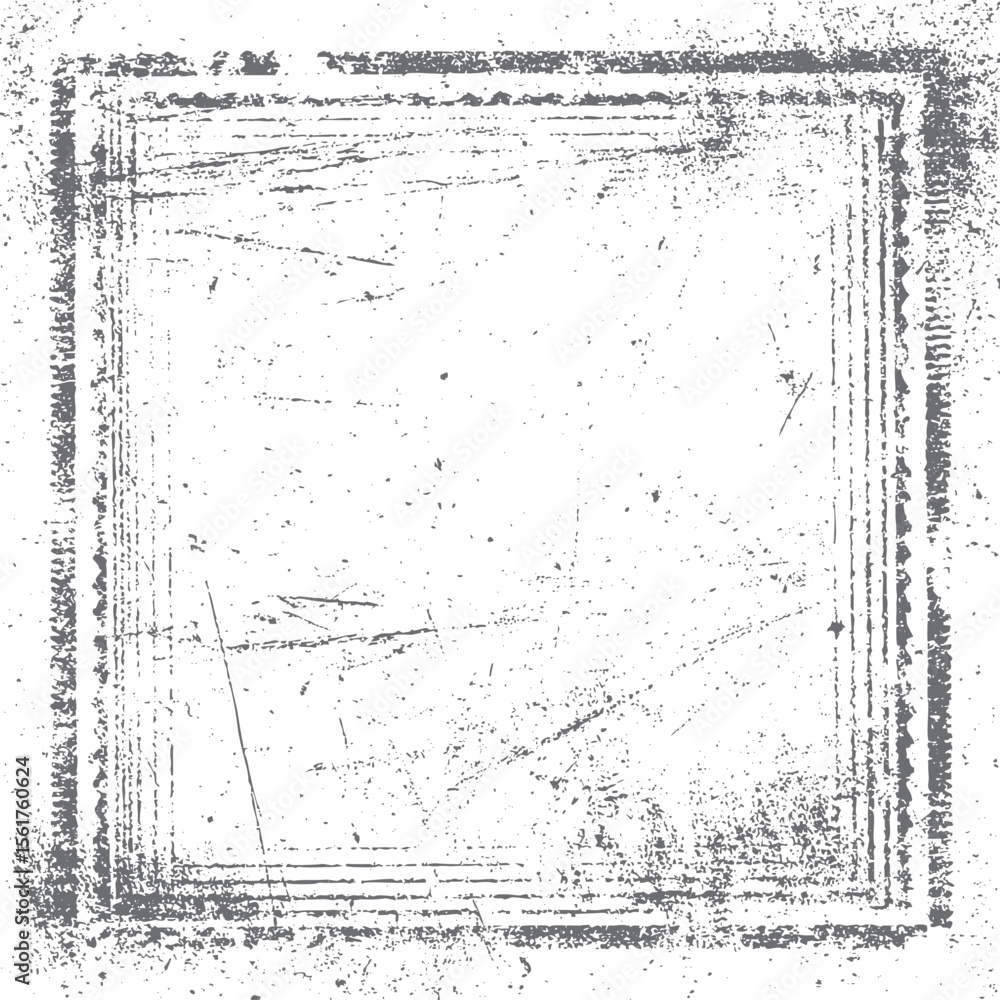 Poster vintage square grunge frame texture vector. distressed border with worn sketch lines and rough surfa