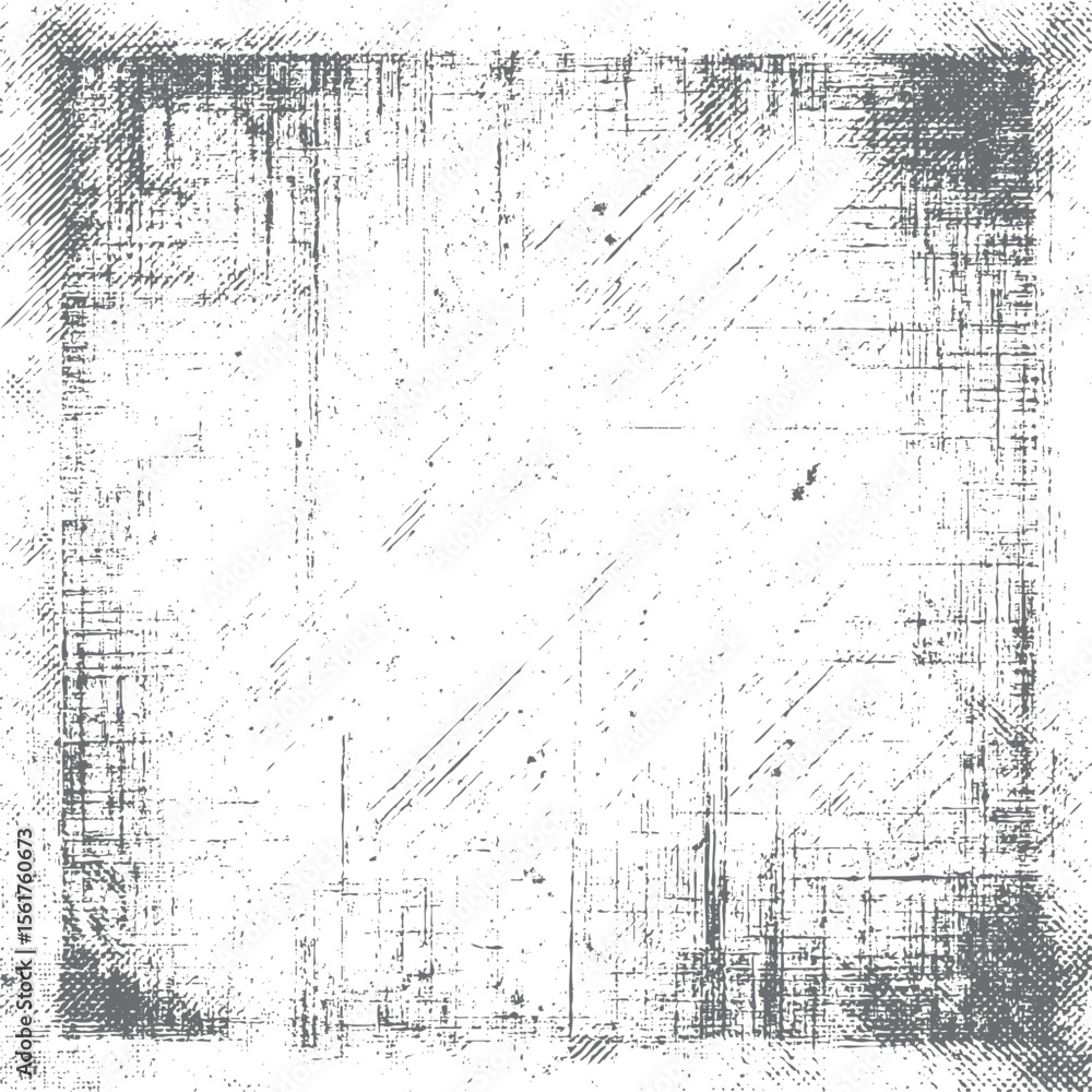 Poster vintage square grunge frame texture vector. distressed border with worn sketch lines and rough surfa