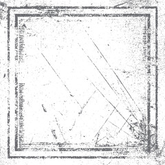 Square grunge frame texture vector with scratches and dust. Distressed vintage border design for retro photo overlay and worn surface background.
