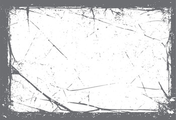 Vintage grunge frame texture vector with scratches. Distressed border design featuring rough edges and retro overlay for old photo background art.
