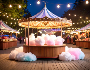 Enchanted Carnival Cotton Candy Podium under Spinning Lights