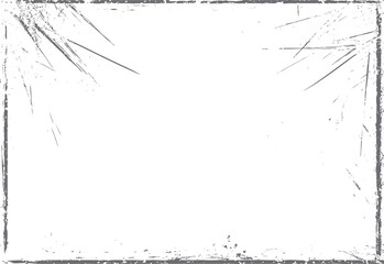 Grunge scratched corner frame vector texture. Distressed vintage border with damaged edges and retro photo overlay effect on white background art.
