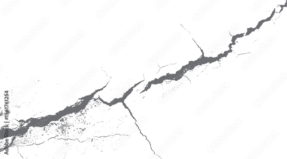 Poster vector cracked wall texture with diagonal fracture. grunge concrete damage background element for di