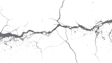 Fototapeta premium Cracked grunge texture vector design element. Broken concrete surface with fracture lines and distressed damage effect on white background art. 