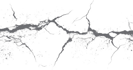 Fototapeta premium Grunge cracked wall texture vector background. Distressed concrete surface design with rough fracture lines. Abstract broken damage pattern art. 