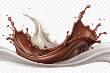 realistic 3d smooth liquid chocolate and milk splashes in different style isolated on transparent background	
