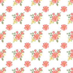 Seamless pattern minimalist repeating background with watercolor flowers and leaf. Fabric wallpaper print texture. Perfectly for backdrop, wrapped paper, linen.