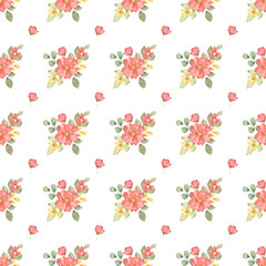 Seamless pattern minimalist repeating background with watercolor flowers and leaf. Fabric wallpaper print texture. Perfectly for backdrop, wrapped paper, linen.