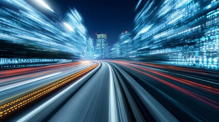 High-Speed Data Stream Over Urban Road Motion Blur Highlights Rapid Connection and Digitalization