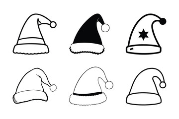 Collection of festive santa hat icons in various styles for holiday design