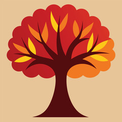 Stylized vibrant tree with dark brown trunk and green foliage