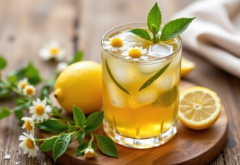 share how fresh chamomile and lemon balm iced tea calms and refreshes the body to reduce fatigue.