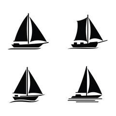 Sailing boat and sailboat silhouette logo set, black isolated vector icons, minimal and clean style, perfect for nautical themes, sea travel, or marine branding. 