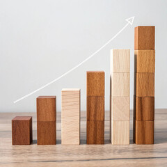 Fototapeta premium Wooden Block Bar Chart Showing Positive Growth 