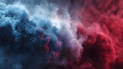 Abstract tricolor cloud blending of blue, white, and red tones in artistic smoke effect ideal for Bastille Day backgrounds, national French posters, and creative celebration visuals