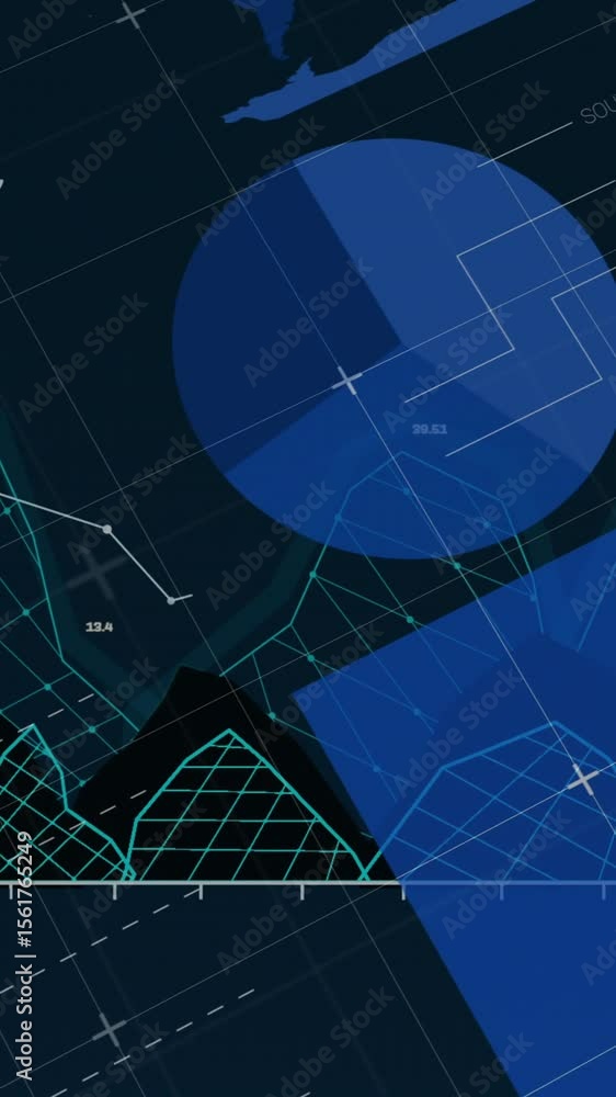 Poster animation of financial data processing over black background