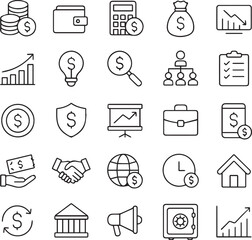 Business and Management Line Icons – Minimalist Vector Set