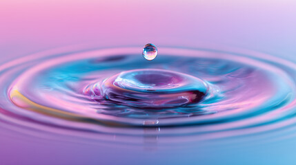 Macro Shot of Droplet Splash on Colorful Water Surface