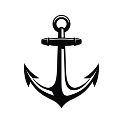 Anchor emblem in black isolated silhouette style, bold and clean lines, centered design, minimal nautical theme, no background, vector style suitable for logos, tattoos, or stamps. © nhpvect02