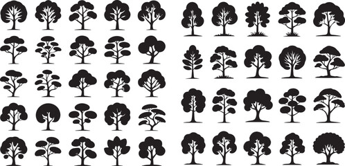 set of vector silhouettes of trees