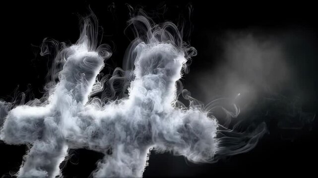Creative smoke art forms hashtags in a dark setting