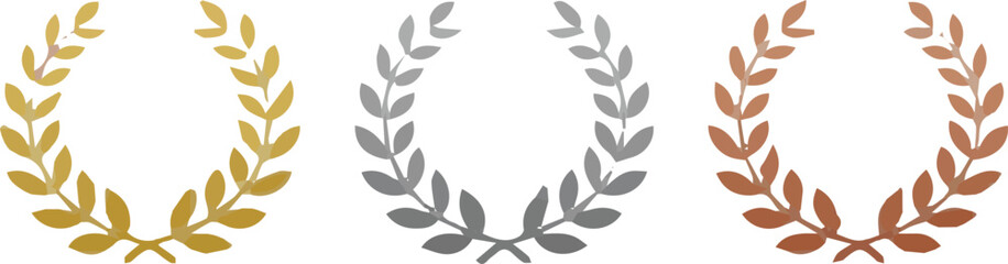 Gold, Silver, and Bronze Laurel Wreaths png vector design  - Awards for First, Second, and Third Place Achievements

