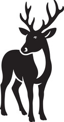 Elegant deer silhouette black graphic drawing, Nature animal illustration minimal style