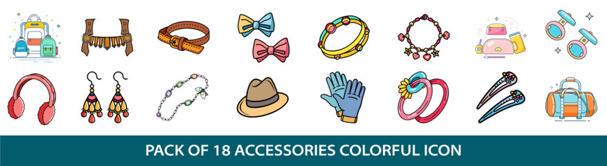 Colorful Accessories Icon Set Depicting a Variety of Fashion Items