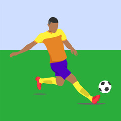 Illustration vector style Football Soccer player kicking a ball on the field during a game