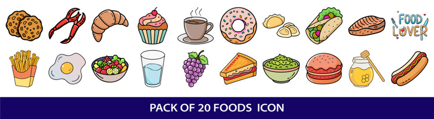 Delicious assortment of food icons for foodies and culinary enthusiasts to enjoy