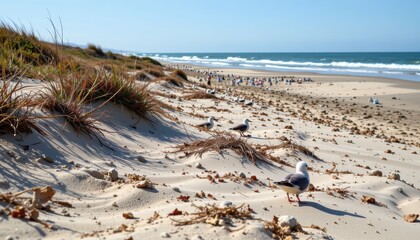 analyze how beach erosion affects the availability of safe nesting sites for seabird colonies.