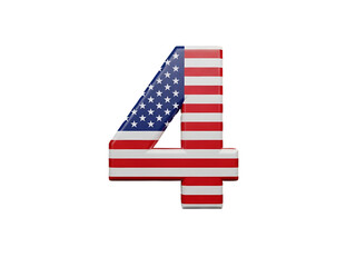 3D American Flag Number 4 Typography Icon for Independence Day Illustration Isolated on Transparent Background