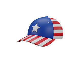 3D Patriotic USA Flag Cap with Stars and Stripes Illustration Isolated on Transparent Background
