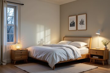 Obraz premium discuss the role of lighting control near the bed and its relation to bed placement for restful sleep.