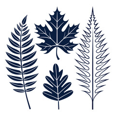 Obraz premium Collection of stylized leaf illustrations in navy blue 