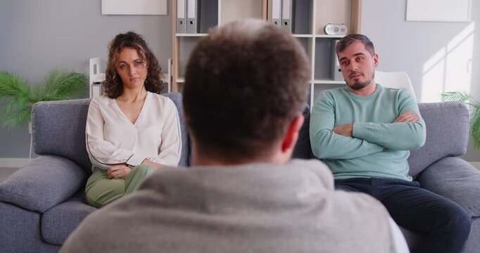 Couples therapy private talk, marriage counseling, psychotherapy session improve romantic relationships, interpersonal conflicts, therapeutic supportive coaching meeting, family consultation 