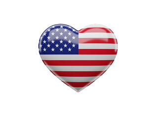 3D Heart Shaped USA Flag Icon Illustration Isolated on Transparent Background