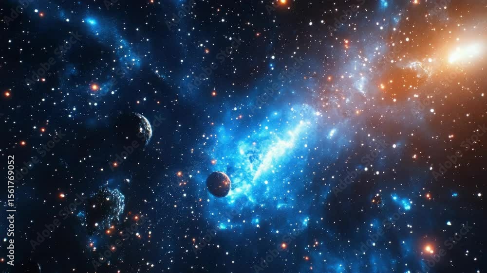 Poster a cosmic scene in outer space with stars, galaxies, and an exploding supernova.