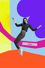 Exclusive artwork banner creative collage of happy girl guy dance chill party relax weekend...
