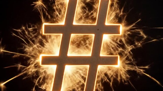 Hashtag Symbol Illuminated By Sparkling Fireworks