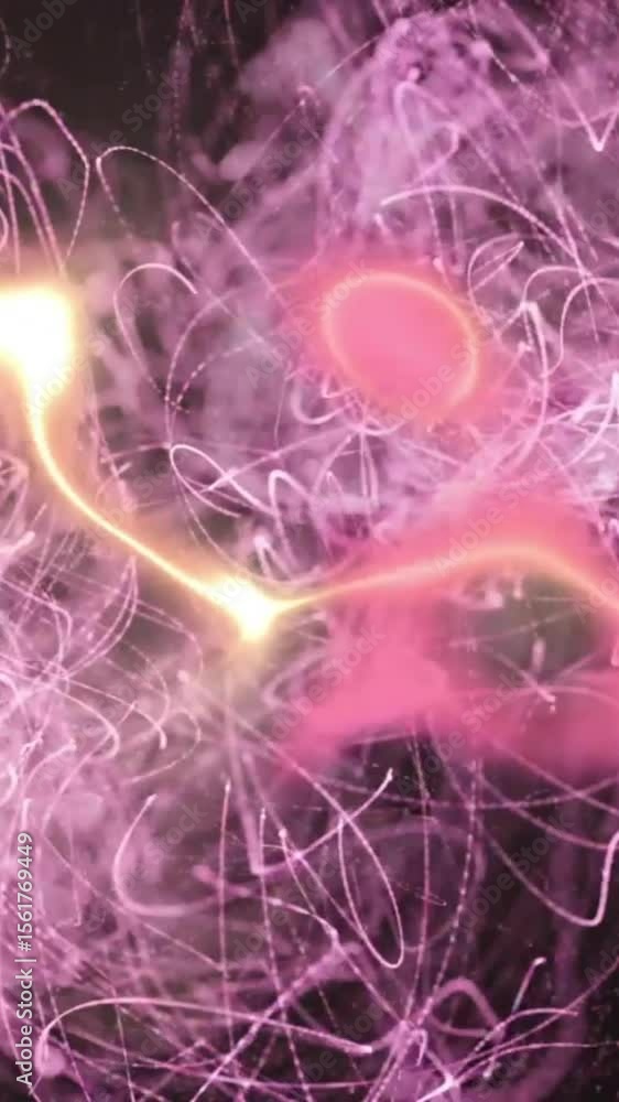 Poster animation of pink light flows moving on black background