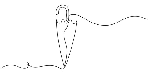 umbrella continuous one line drawing, Continuous one line drawing of opened umbrella. Single line drawing illustration of umbrella protection for rain and uv. Summer holiday concept vector art.