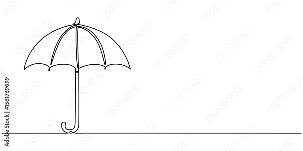 Poster umbrella continuous one line drawing, continuous one line drawing of opened umbrella. single line dr