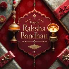 Elegant Raksha Bandhan visuals featuring rakhis, diyas, thalis, and festive décor in rich, traditional settings—ideal for banners, backgrounds, and greeting designs without text.

