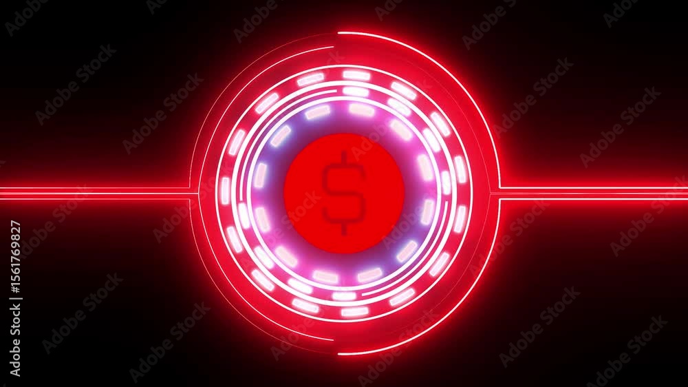 Poster glowing icon dollar stable coin currency business and digital money hologram symbol appears on a dig