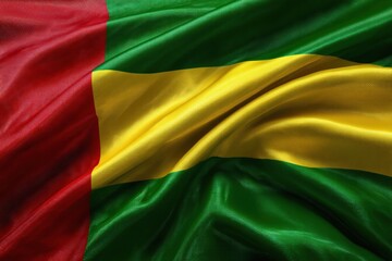 Waving flag of Cameroon with vibrant colors, depicting red, green, and yellow fabric, showcasing national pride and identity