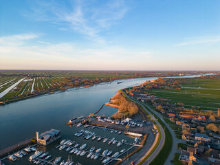 Aerial View of Jachthaven Streefkerk Marina Filled with Boats on a Sunny Day in the Netherlands