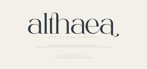 Althaea Luxury letter font and tech typeface. Typography classic lettering serif fonts decorative wedding vintage retro logos, design for fashion, beauty shop and brand. vector illustration