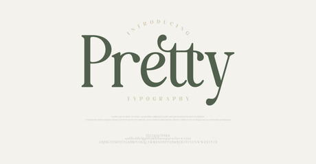 Pretty Elegant luxury font uppercase lowercase and number.  Modern luxury Serif Letter Minimal Fashion. Typography decoration logotype fonts, wedding, logos. vector illustration
