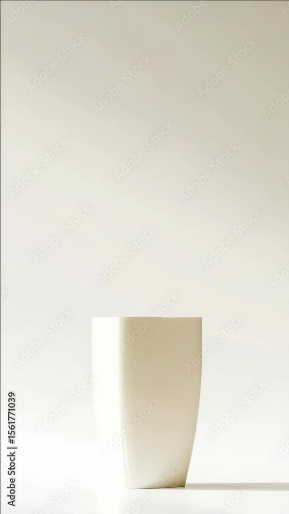 Poster a white vase is sitting on a white surface. the vase is tall and slender. the surface is white and h